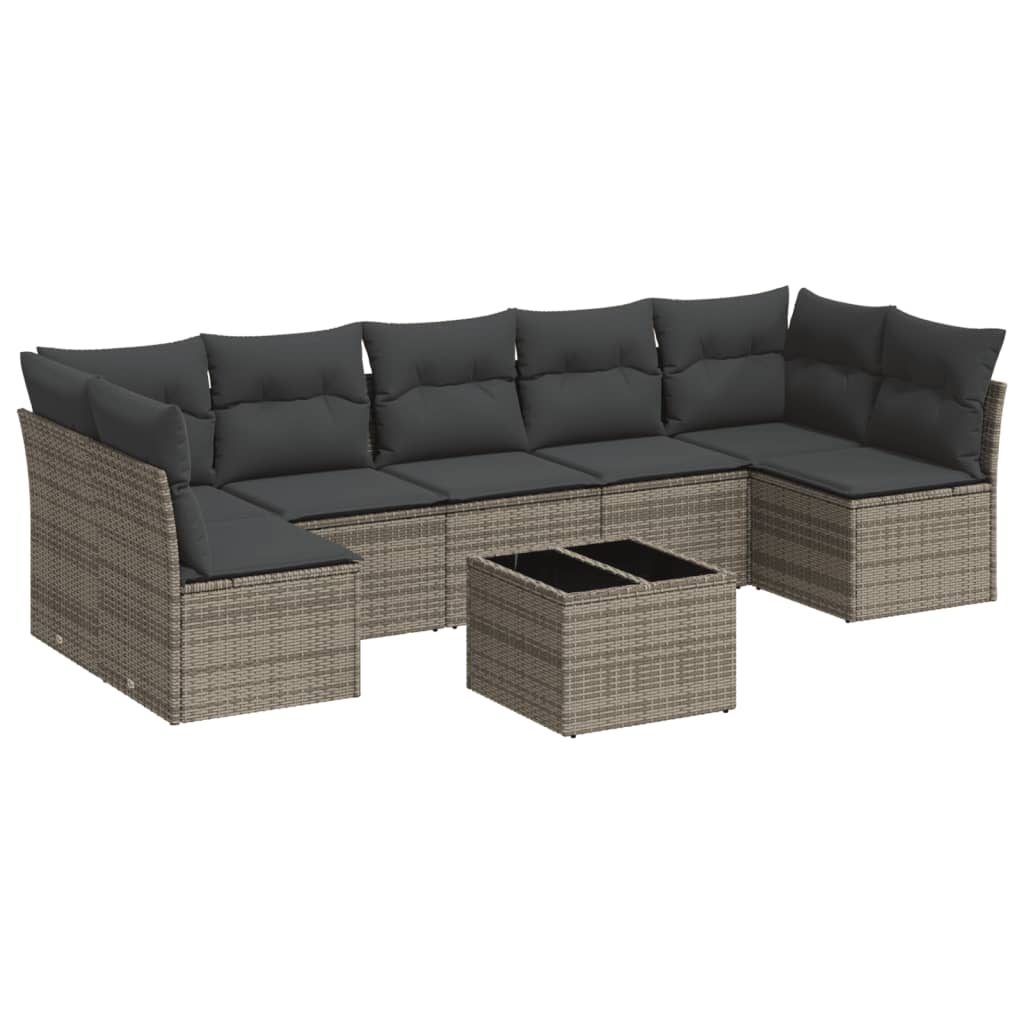 Salon de jardin 8 pcs avec coussins gris résine tressée