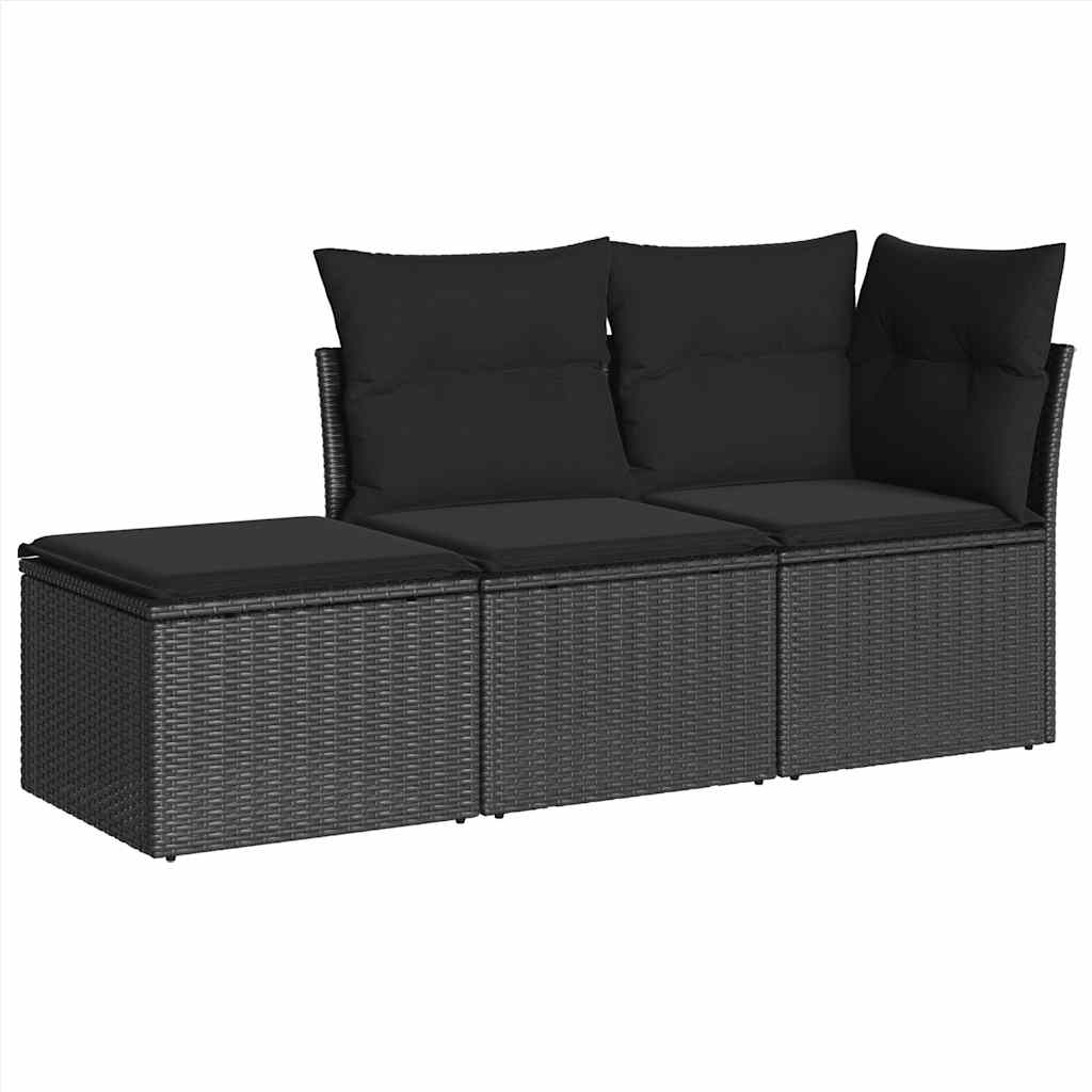Salon de jardin 3 pcs avec coussins noir résine tressée