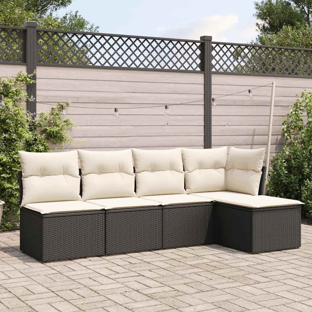 Salon de jardin 5 pcs avec coussins noir résine tressée