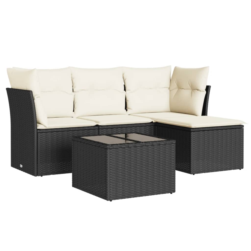 Salon de jardin 5 pcs avec coussins noir résine tressée