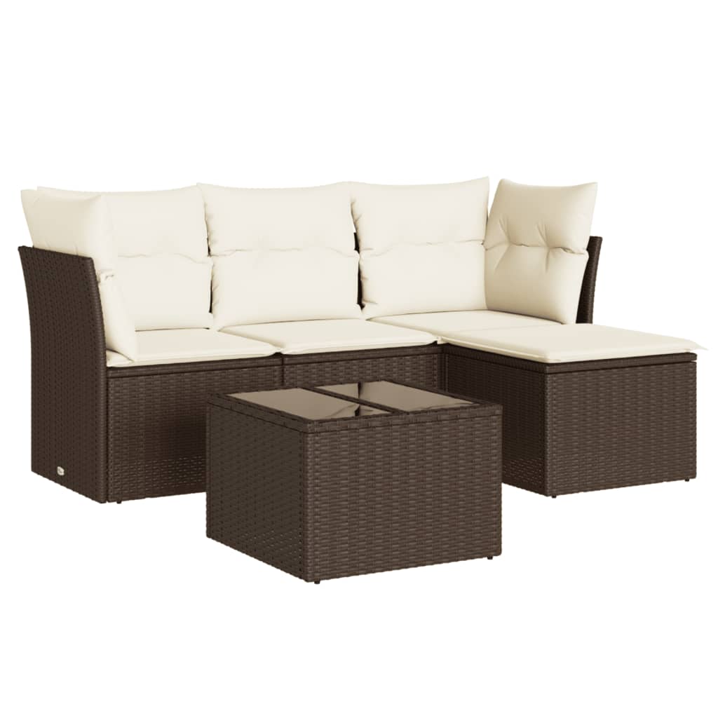 Salon de jardin avec coussins 5 pcs marron résine tressée