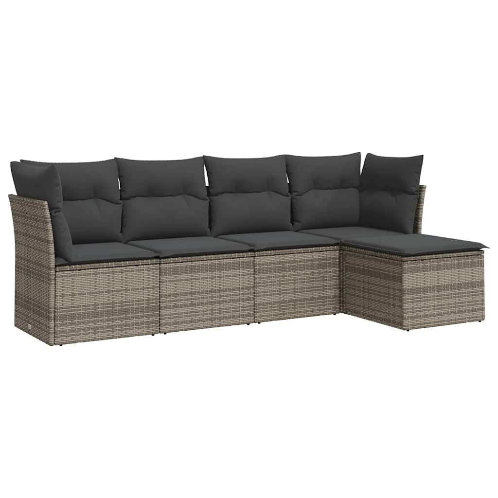 Salon de jardin 5 pcs avec coussins gris résine tressée