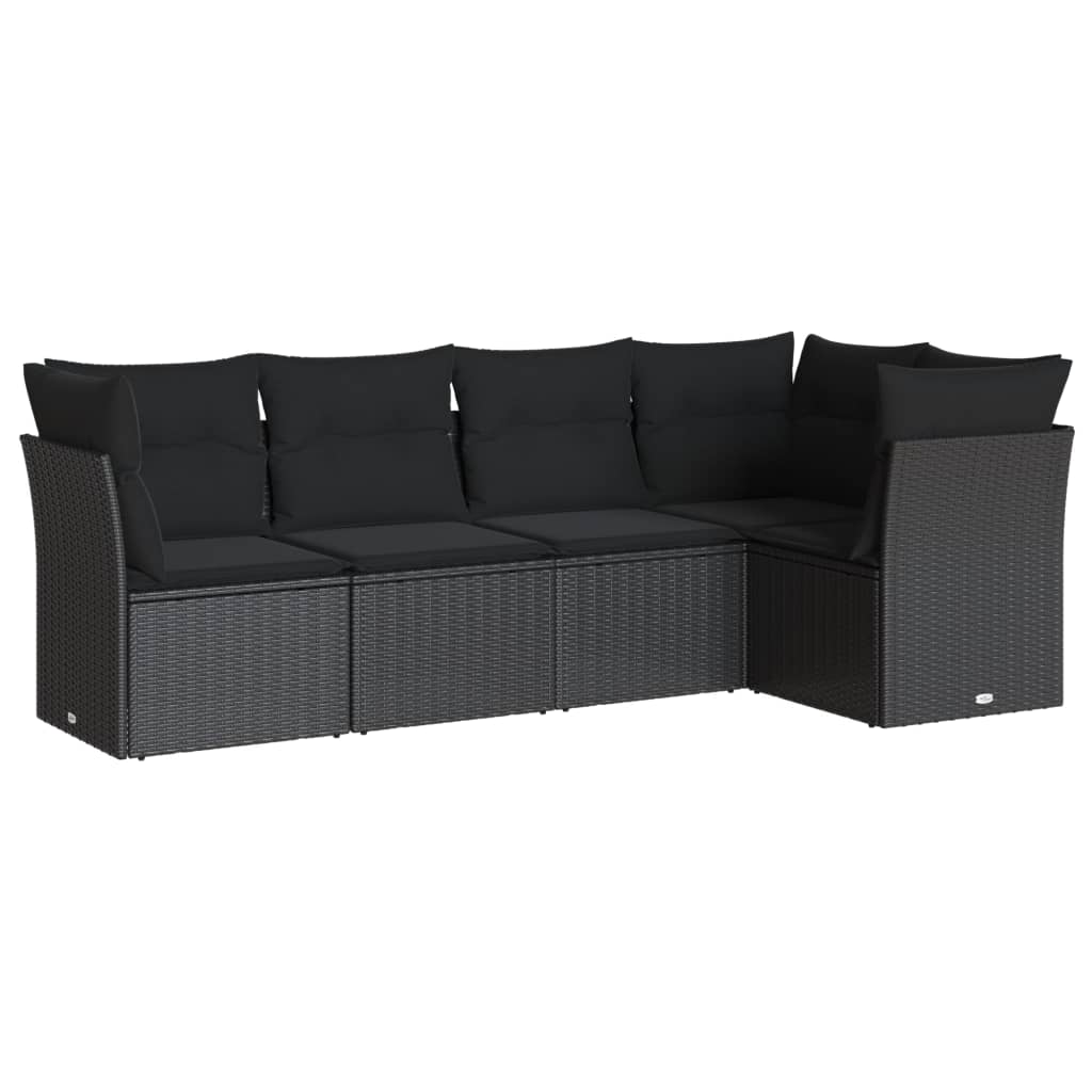 Salon de jardin 5 pcs avec coussins noir résine tressée