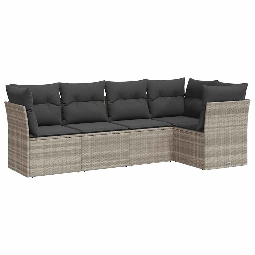 Salon de jardin 5 pcs avec coussins gris clair résine tressée