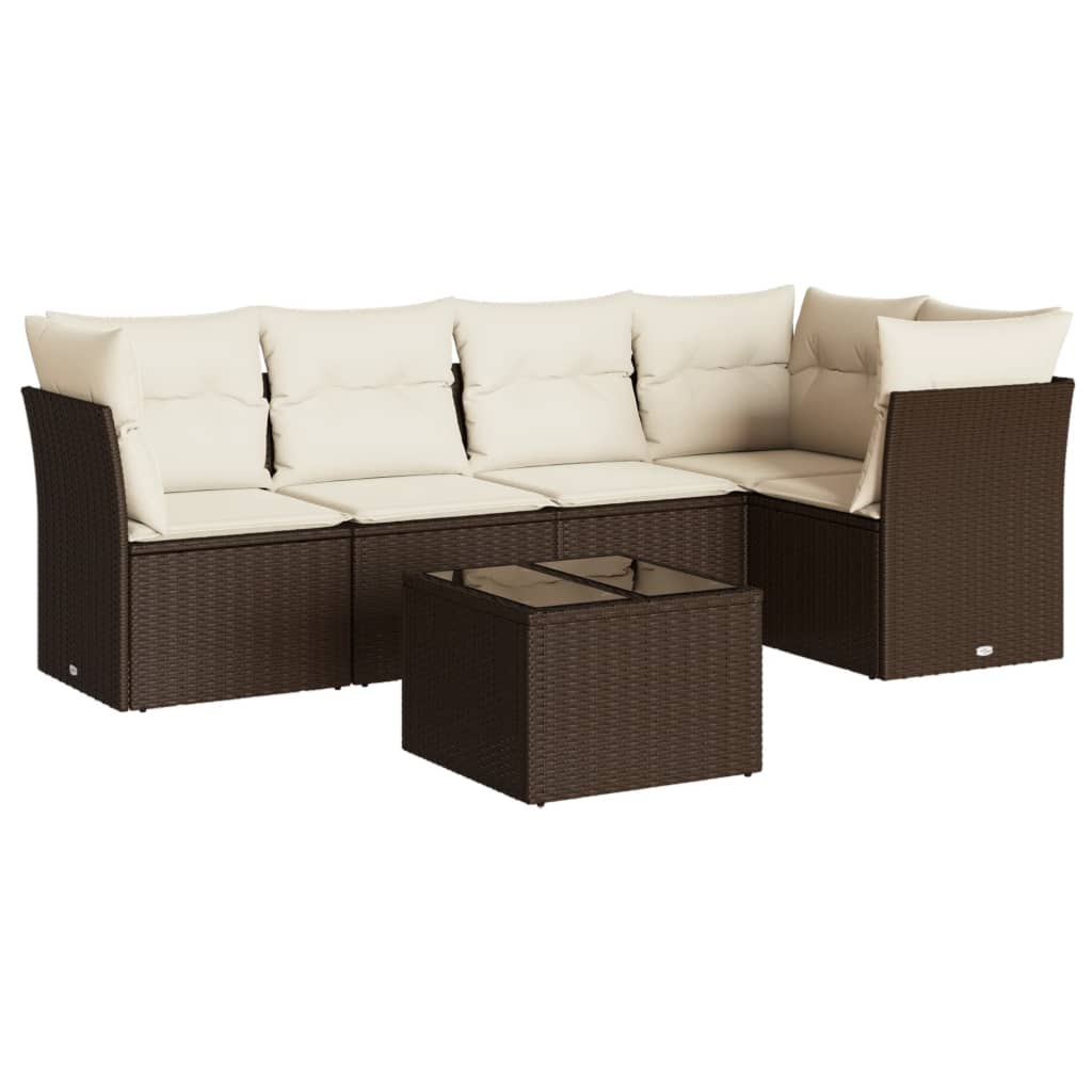 Salon de jardin avec coussins 6 pcs marron résine tressée