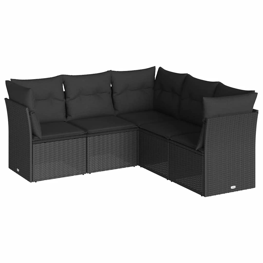 Salon de jardin 5 pcs avec coussins noir résine tressée