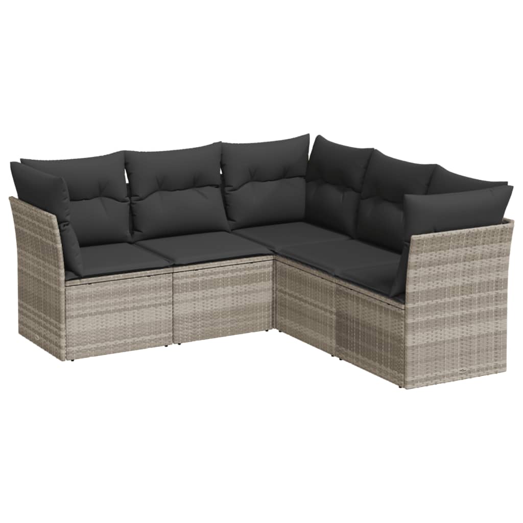 Salon de jardin 5 pcs avec coussins gris clair résine tressée