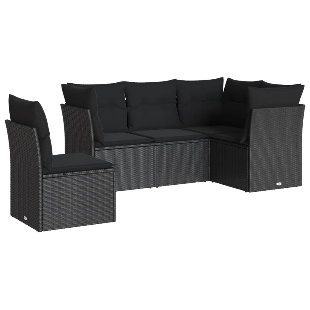 Salon de jardin 5 pcs avec coussins noir résine tressée