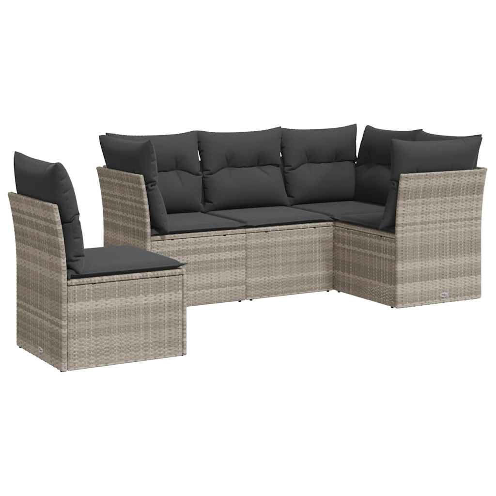 Salon de jardin 5 pcs avec coussins gris clair résine tressée