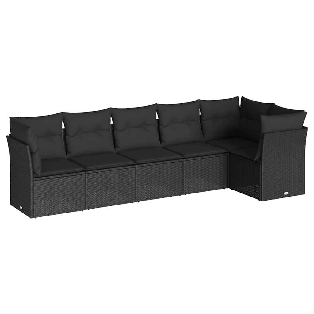 Salon de jardin 6 pcs avec coussins noir résine tressée
