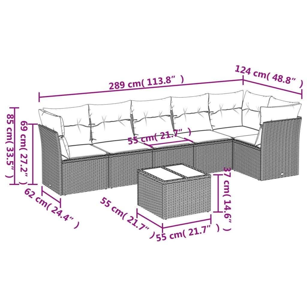 Salon de jardin avec coussins 7 pcs gris clair résine tressée