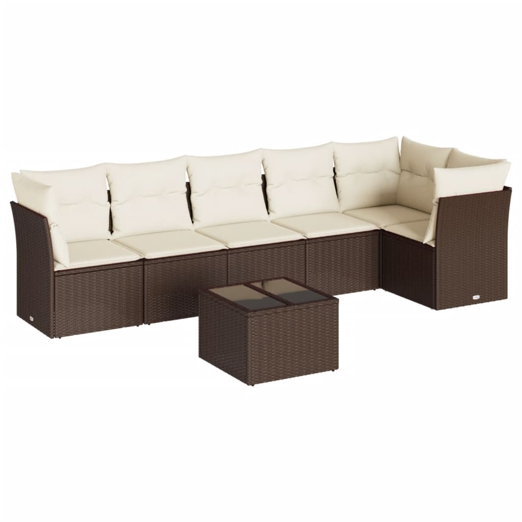 Salon de jardin avec coussins 7 pcs marron résine tressée