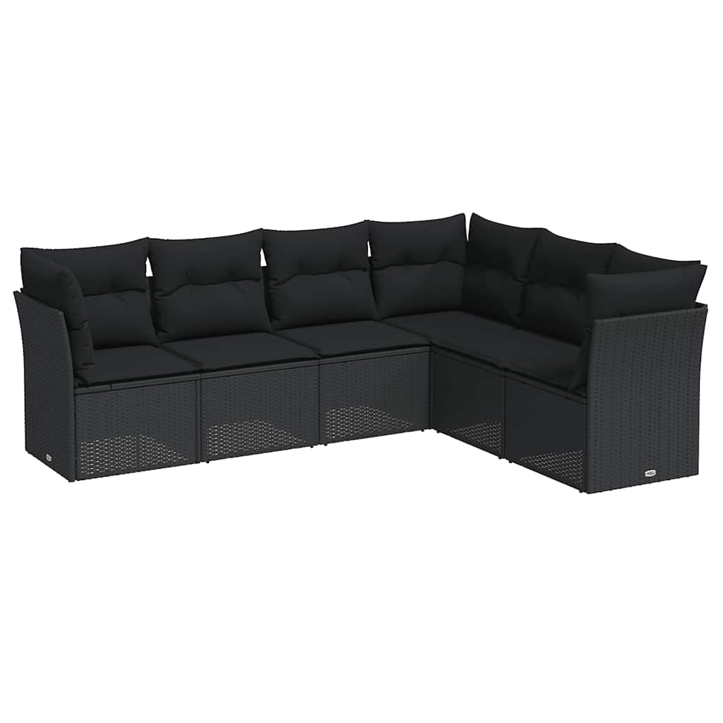 Salon de jardin 6 pcs avec coussins noir résine tressée