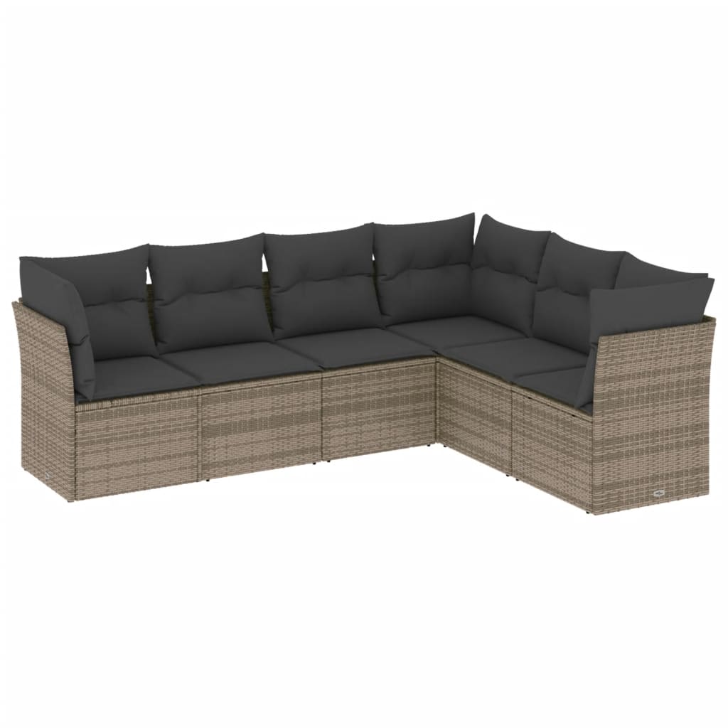 Salon de jardin 6 pcs avec coussins gris résine tressée