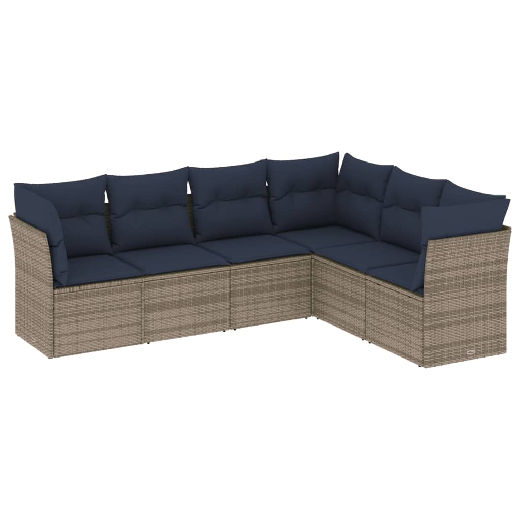 Ensemble de canapé de jardin 6 pcs avec coussins gris résine tressée
