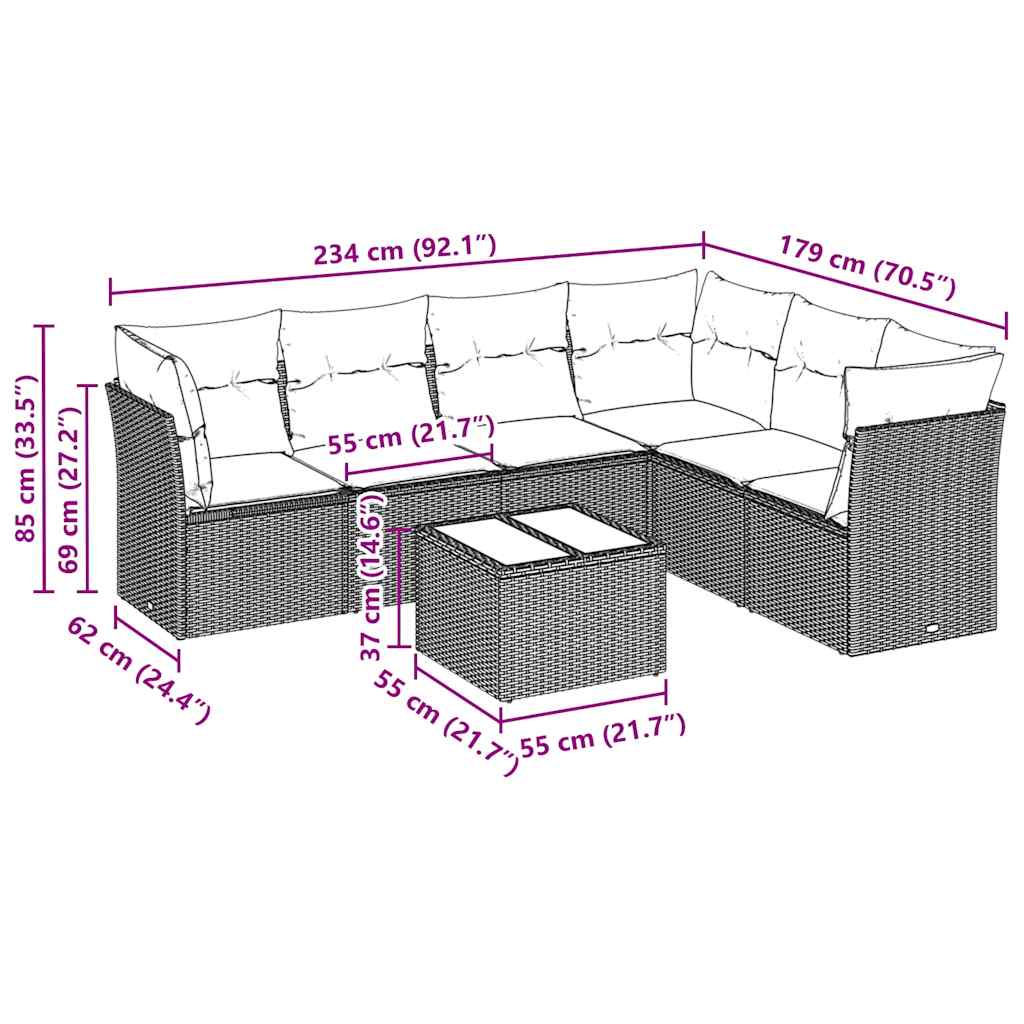 Salon de jardin avec coussins 7 pcs gris clair résine tressée