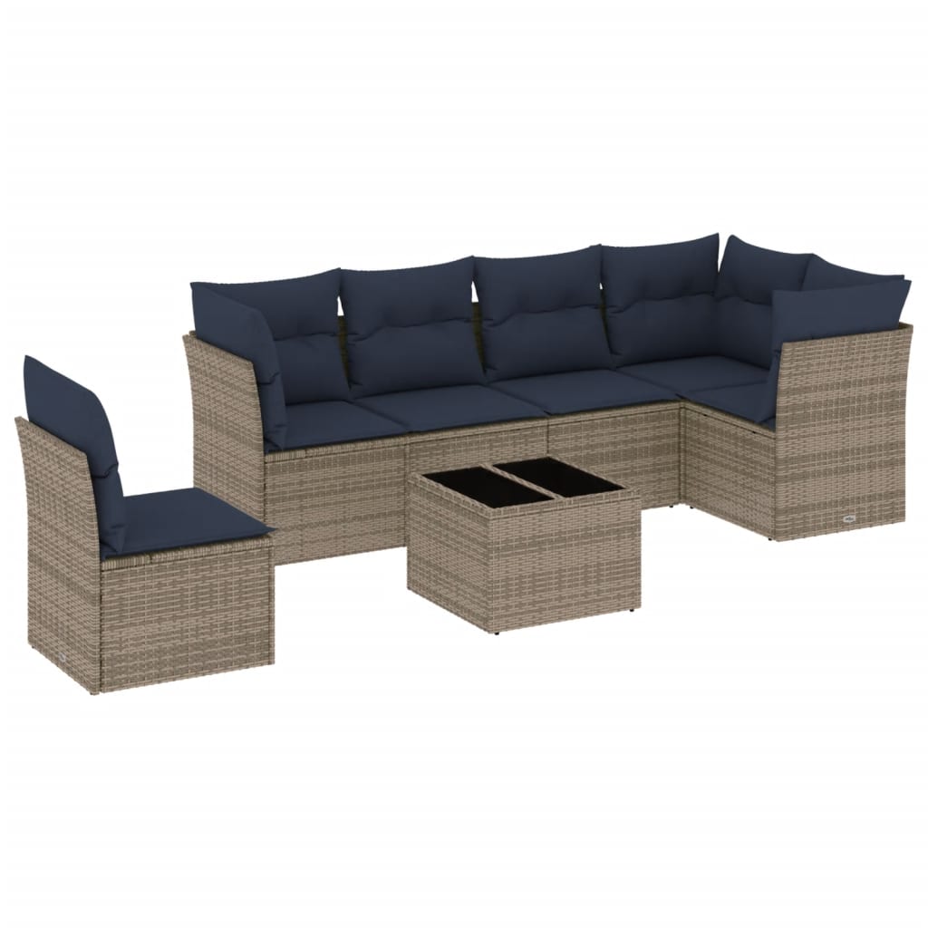 Ensemble de canapé de jardin 7 pcs avec coussins gris résine tressée