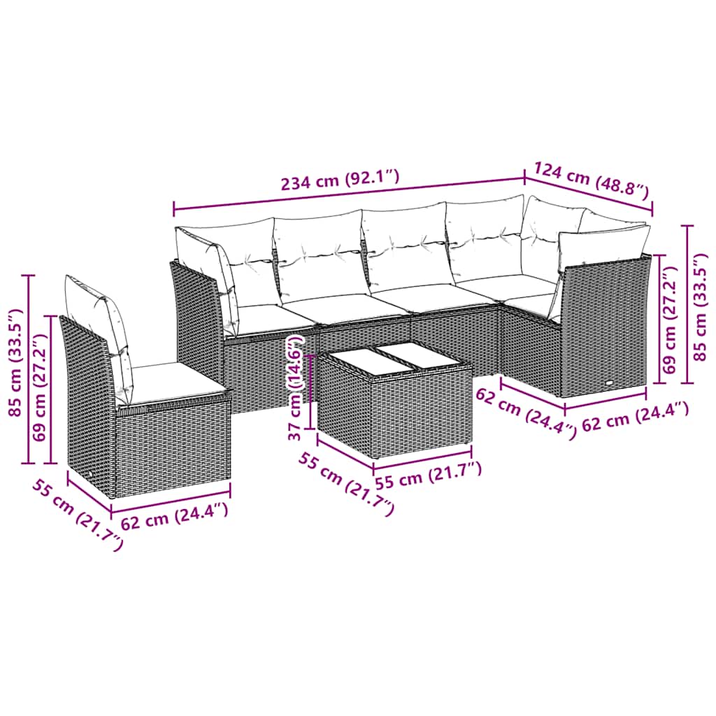 Salon de jardin avec coussins 7 pcs gris clair résine tressée
