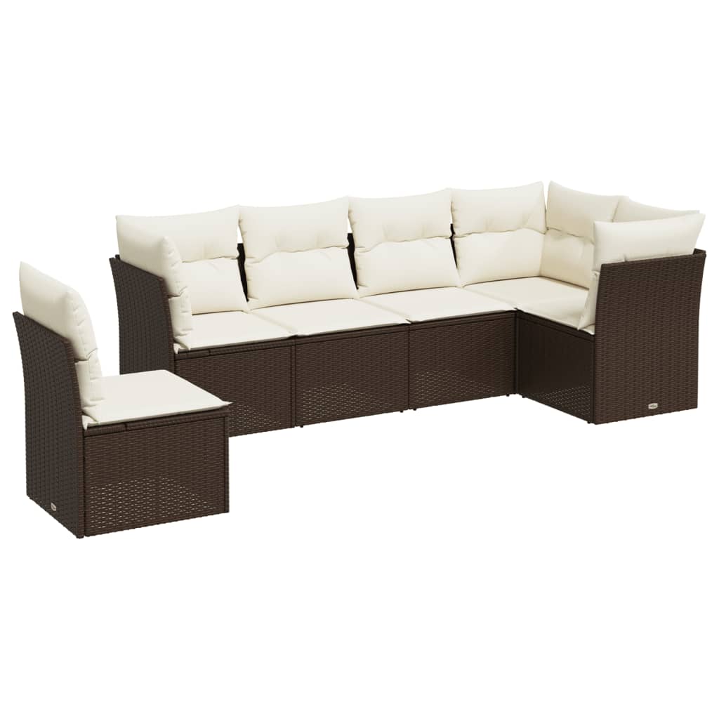 Salon de jardin avec coussins 7 pcs marron résine tressée