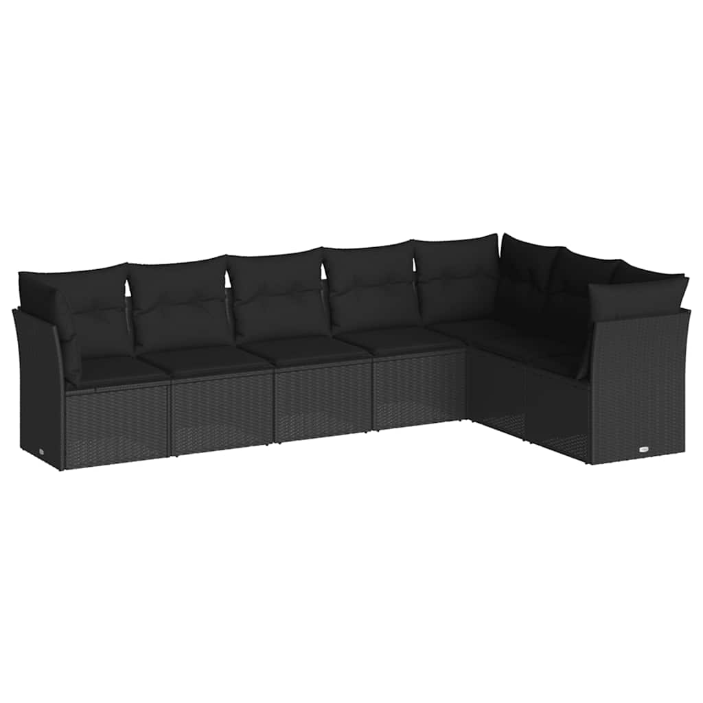 Salon de jardin 7 pcs avec coussins noir résine tressée