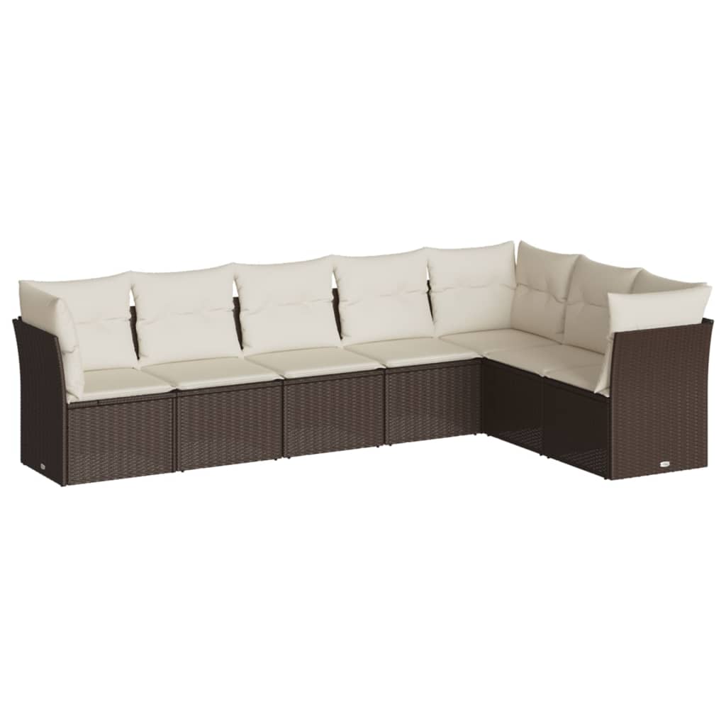 Salon de jardin avec coussins 7 pcs marron résine tressée