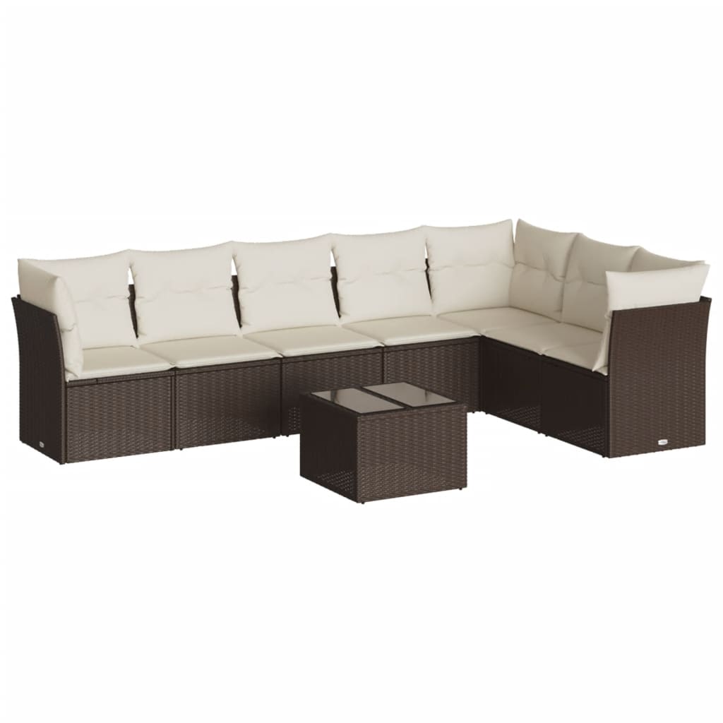 Salon de jardin 8 pcs avec coussins marron résine tressée