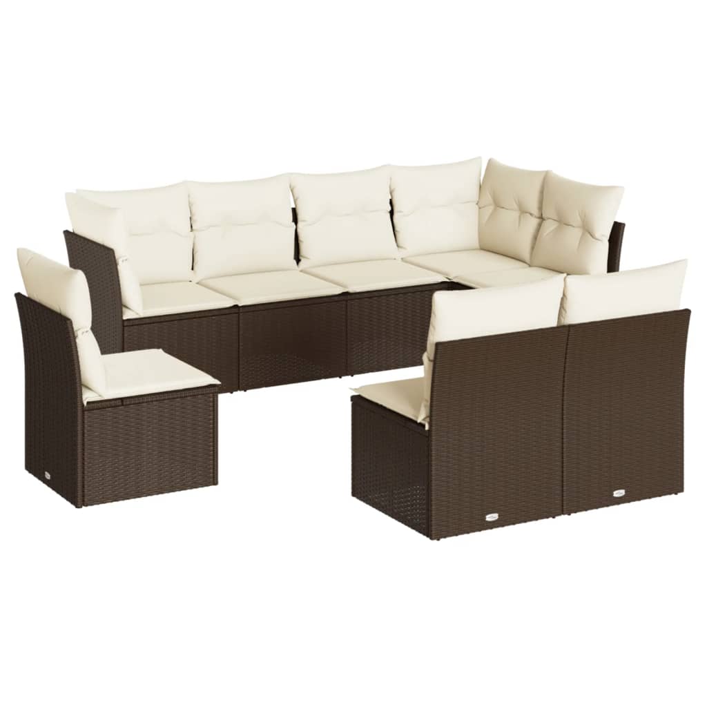 Salon de jardin 8 pcs avec coussins marron résine tressée