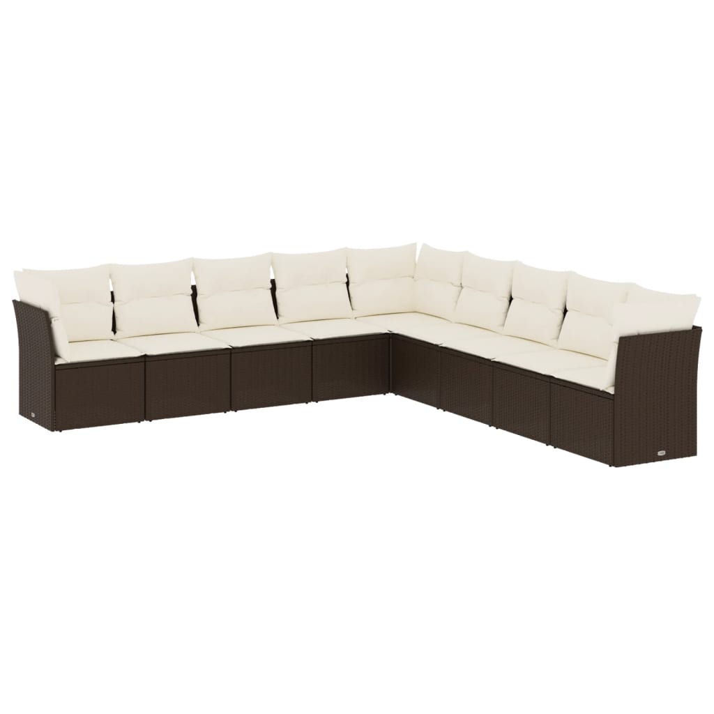 Salon de jardin avec coussins 9 pcs marron résine tressée