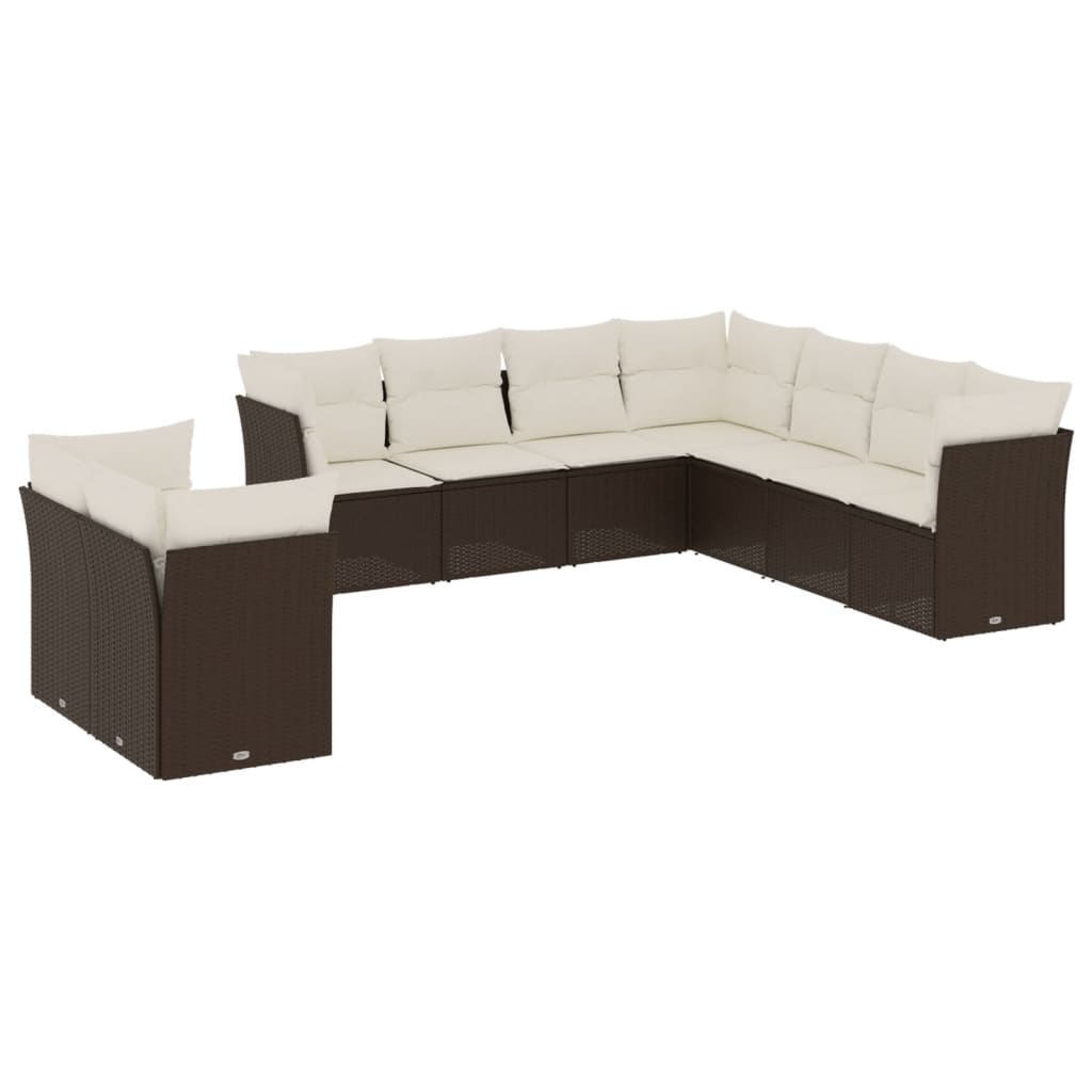 Salon de jardin avec coussins 9 pcs marron résine tressée