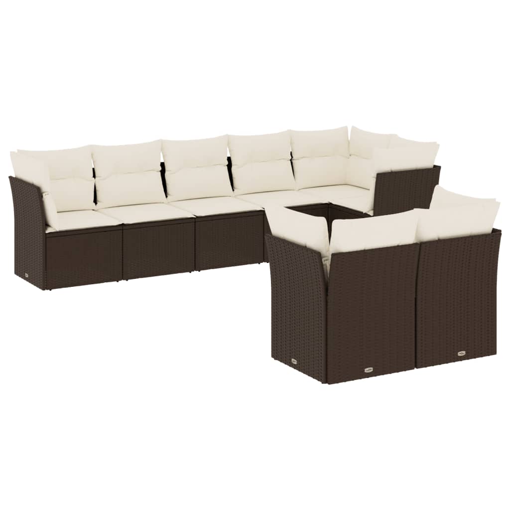 Salon de jardin 8 pcs avec coussins marron résine tressée