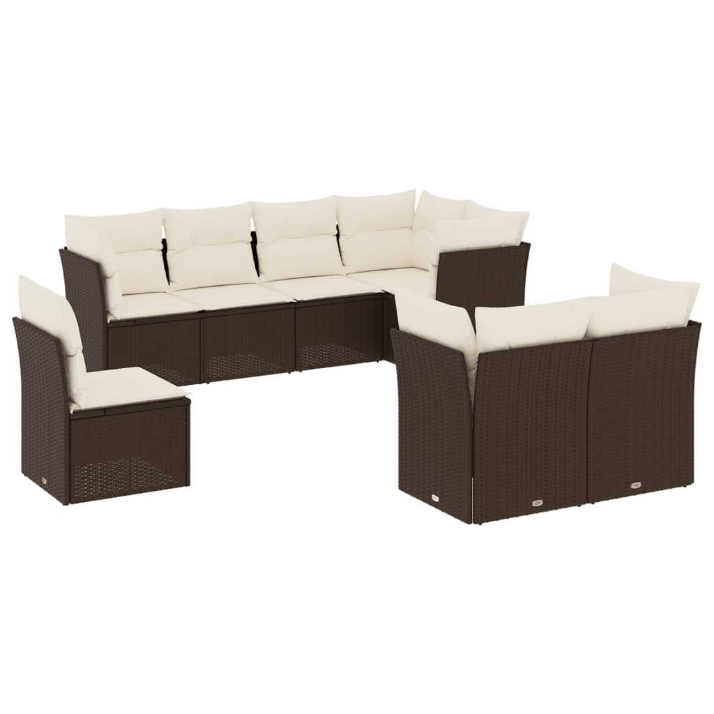 Salon de jardin 8 pcs avec coussins marron résine tressée