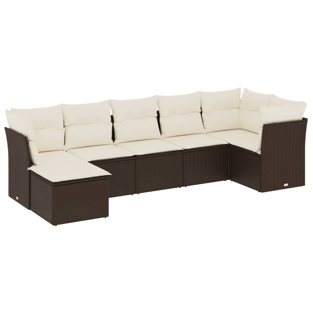 Salon de jardin avec coussins 7 pcs marron résine tressée