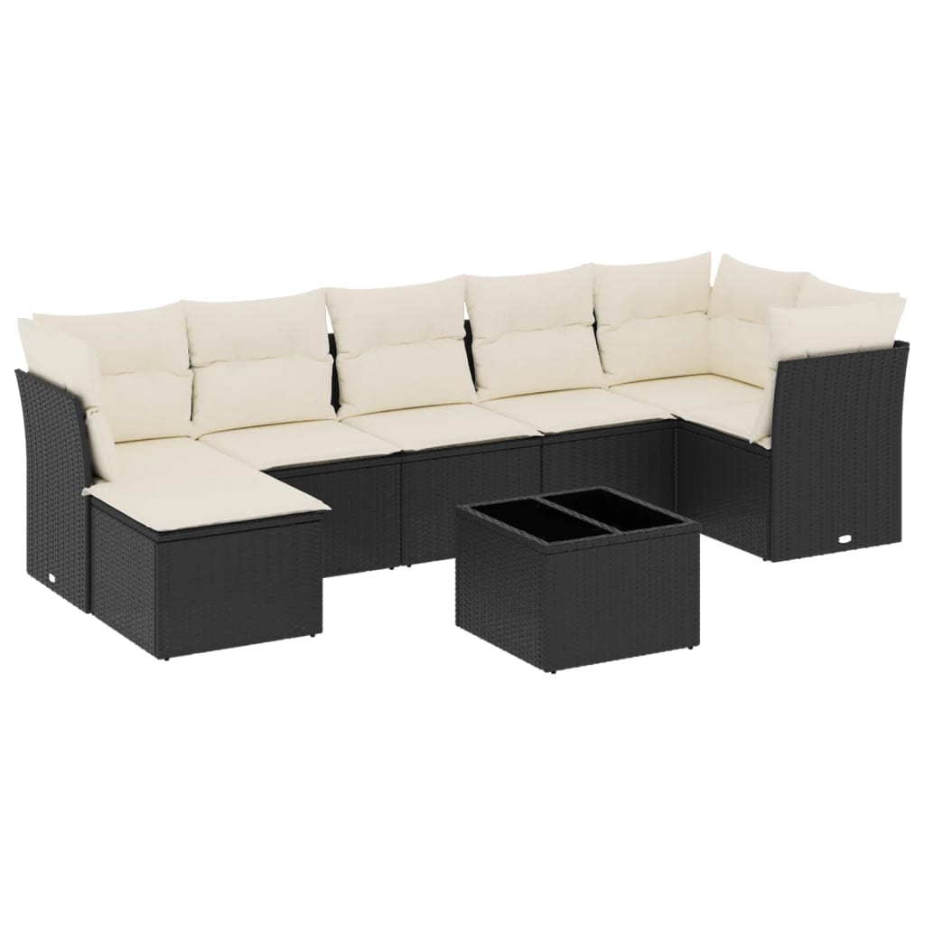 Salon de jardin 8 pcs avec coussins noir résine tressée