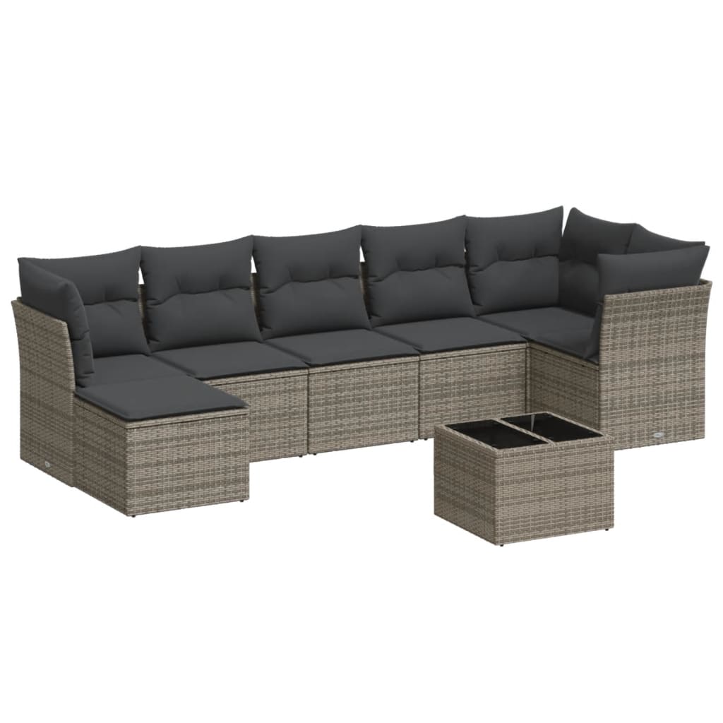 Salon de jardin 8 pcs avec coussins gris résine tressée