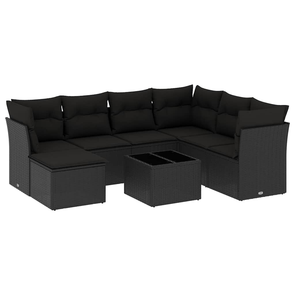 Salon de jardin 8 pcs avec coussins noir résine tressée
