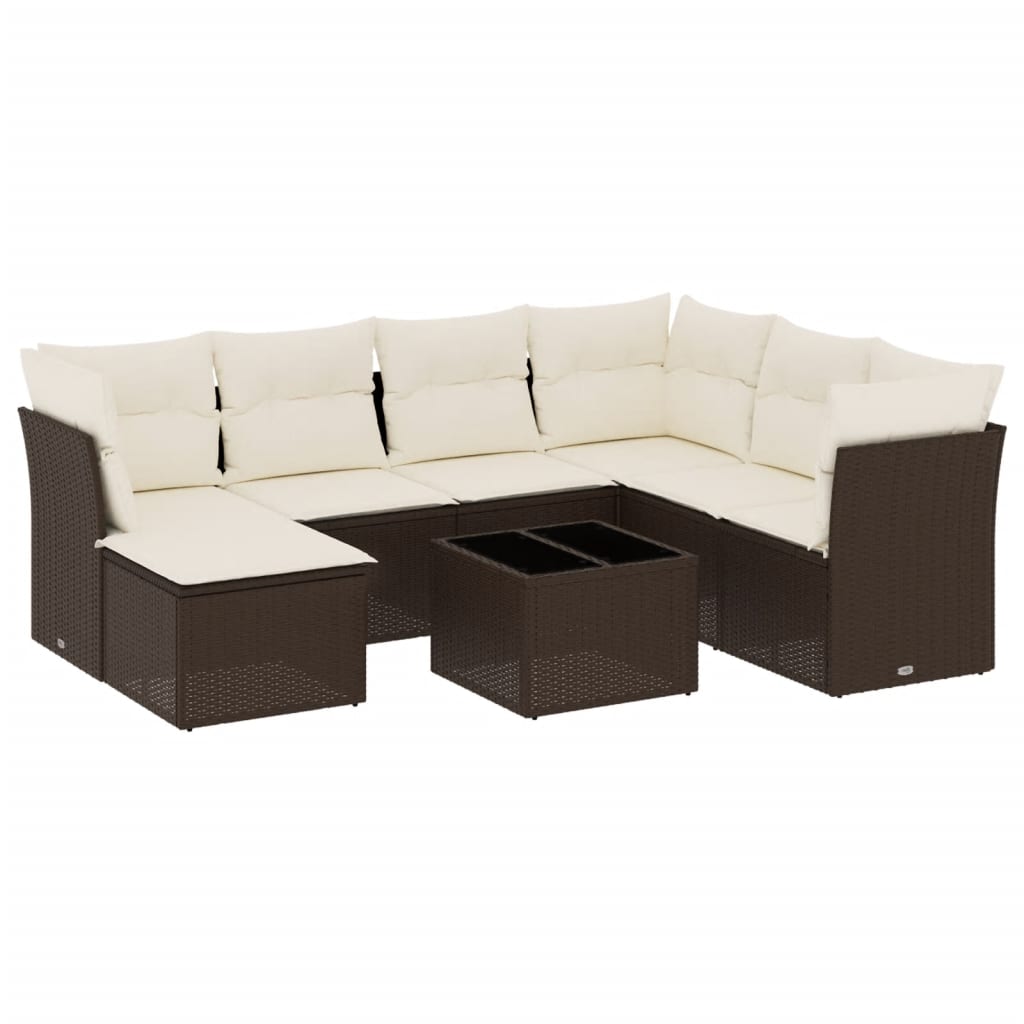 Salon de jardin 8 pcs avec coussins marron résine tressée