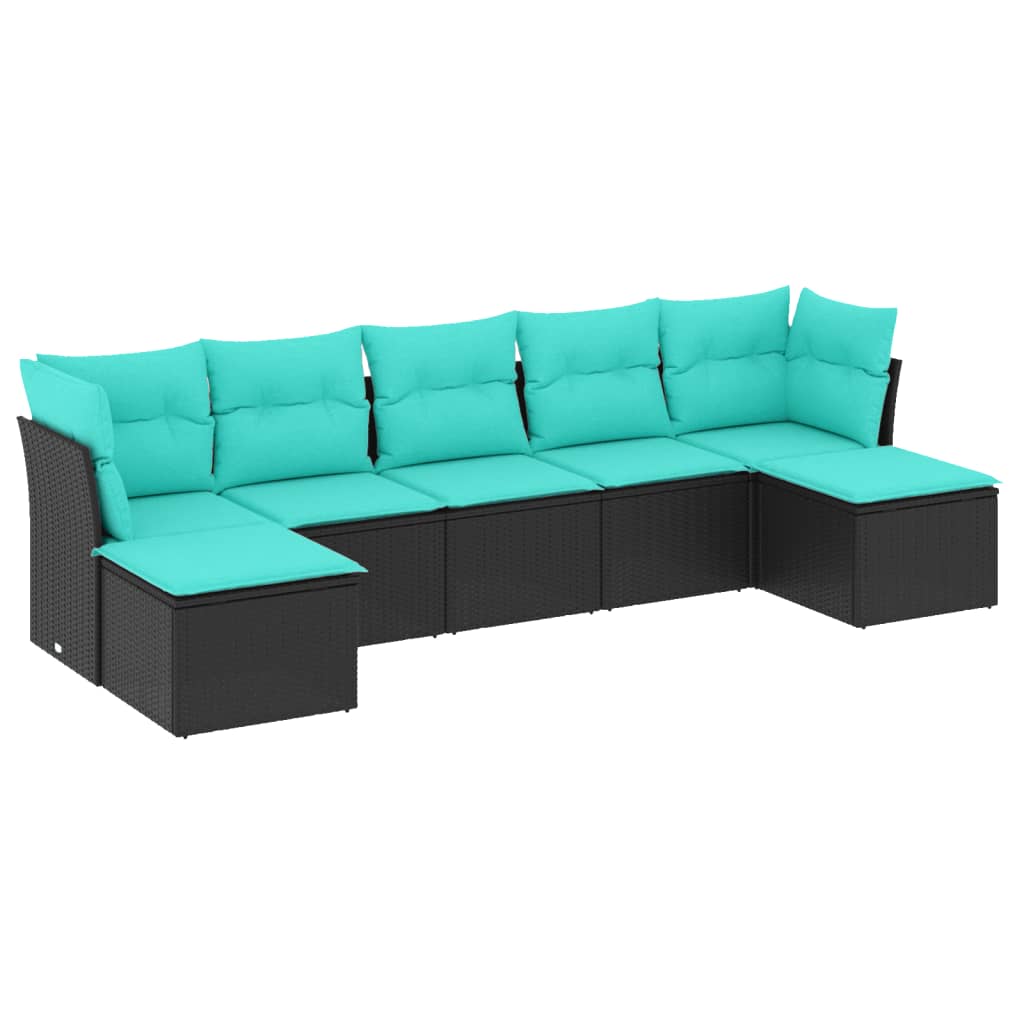 Salon de jardin 7 pcs avec coussins noir résine tressée