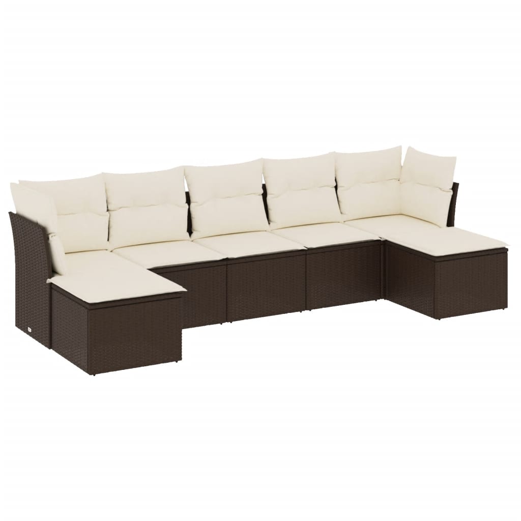 Salon de jardin avec coussins 7 pcs marron résine tressée
