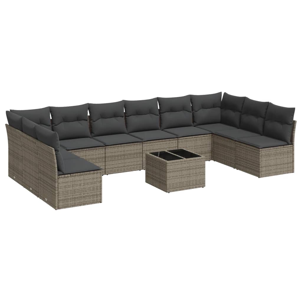 Salon de jardin 11 pcs avec coussins gris résine tressée