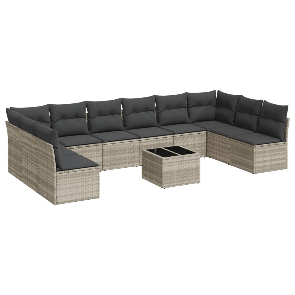 Salon de jardin 11 pcs avec coussins gris clair résine tressée