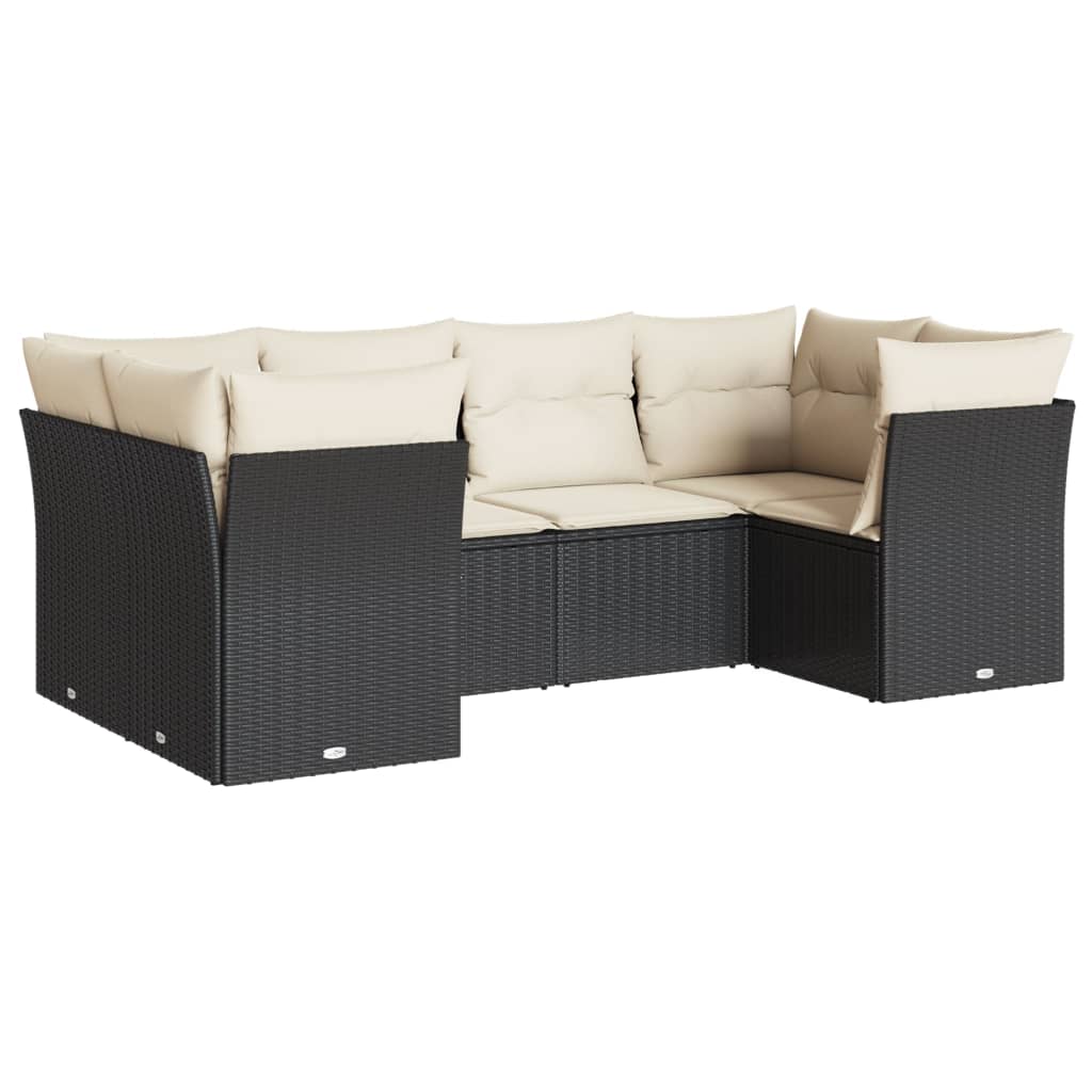 Salon de jardin 6 pcs avec coussins noir résine tressée