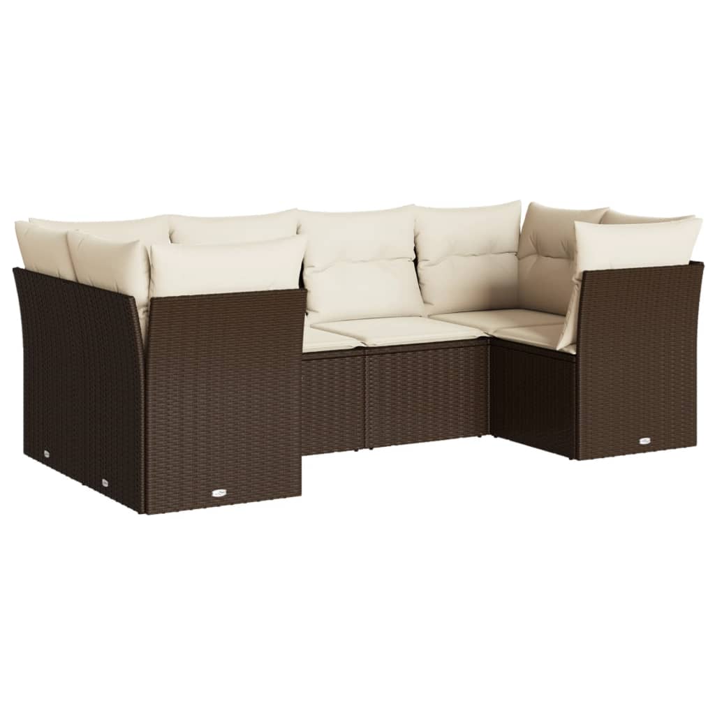 Salon de jardin avec coussins 6 pcs marron résine tressée