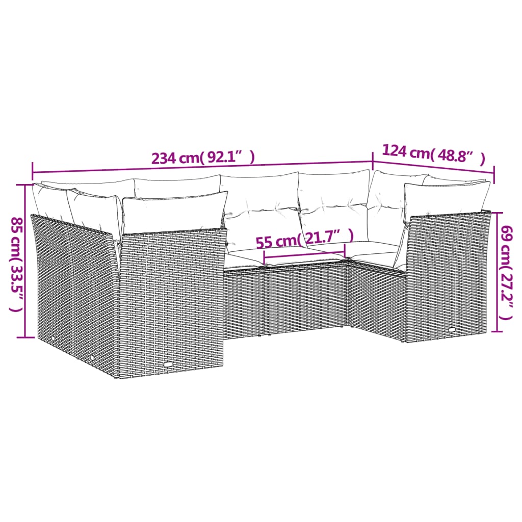 Salon de jardin avec coussins 6 pcs marron résine tressée