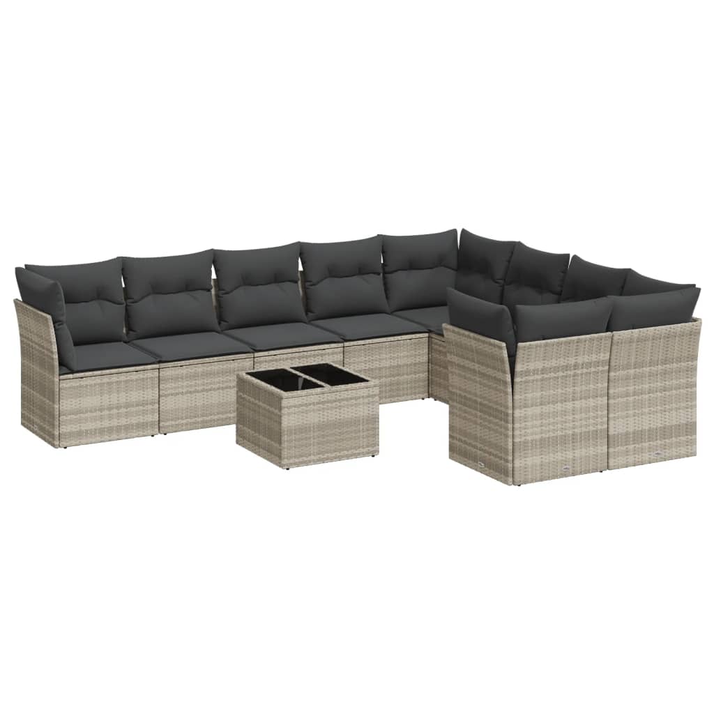 Salon de jardin avec coussins 10 pcs gris clair résine tressée