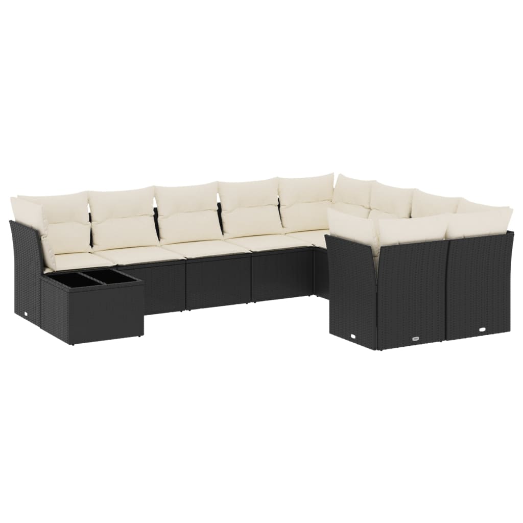 Salon de jardin 10 pcs avec coussins noir résine tressée