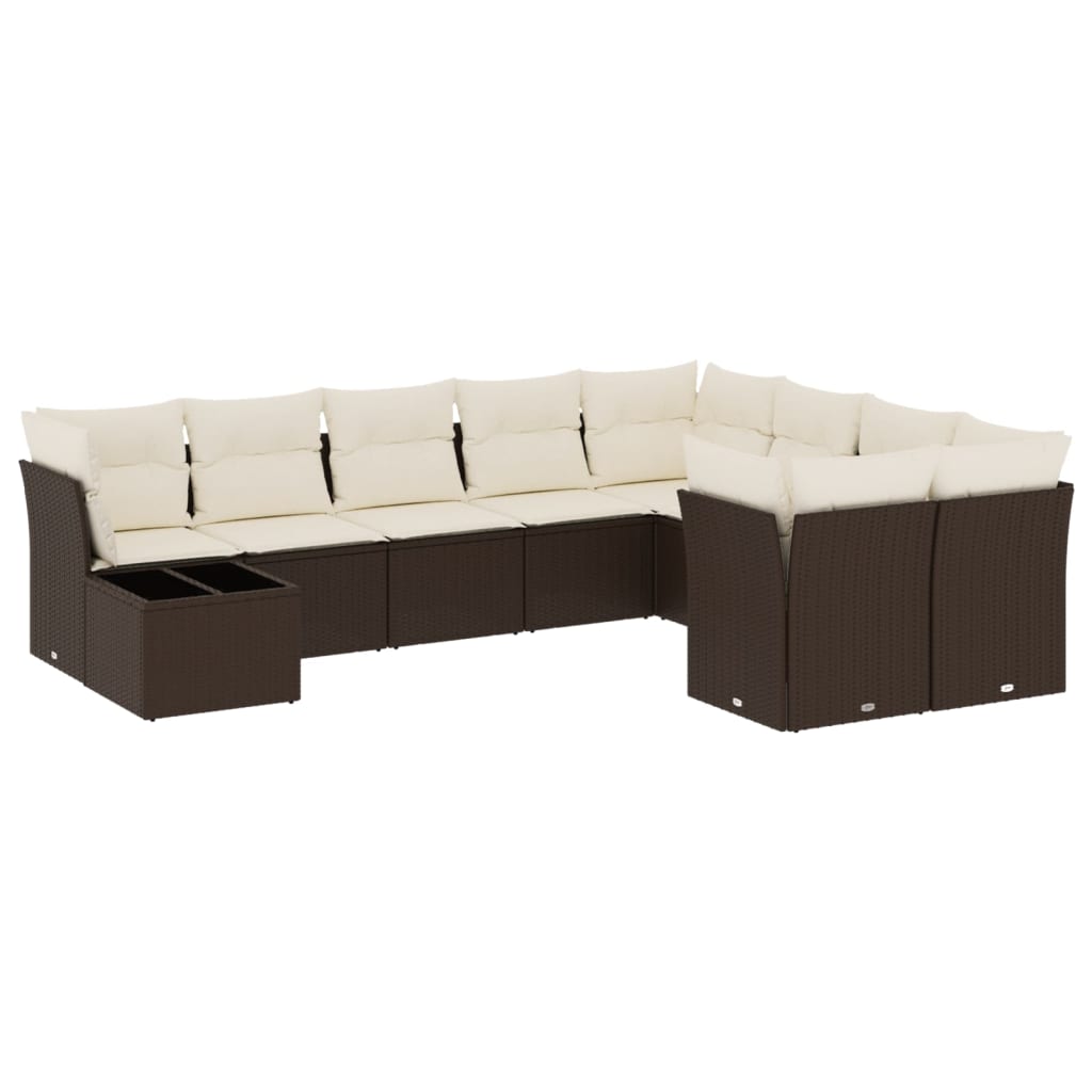 Salon de jardin 10 pcs avec coussins marron résine tressée
