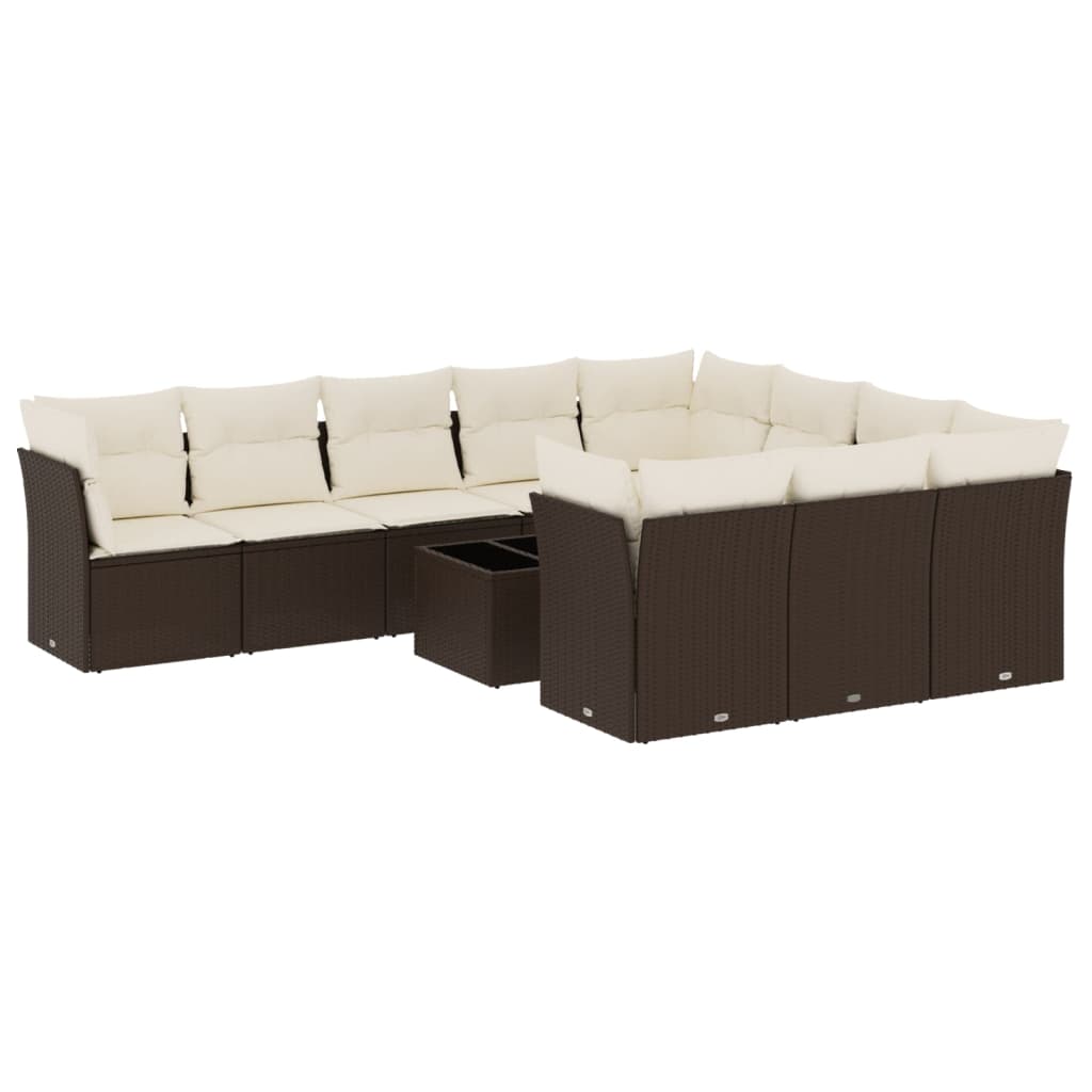 Salon de jardin et coussins 11 pcs marron résine tressée