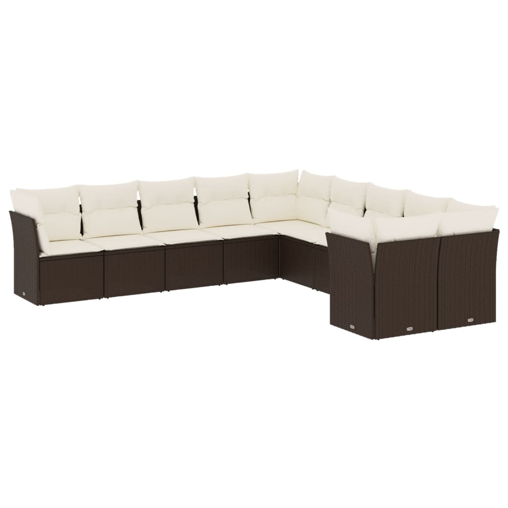 Salon de jardin 10 pcs avec coussins marron résine tressée