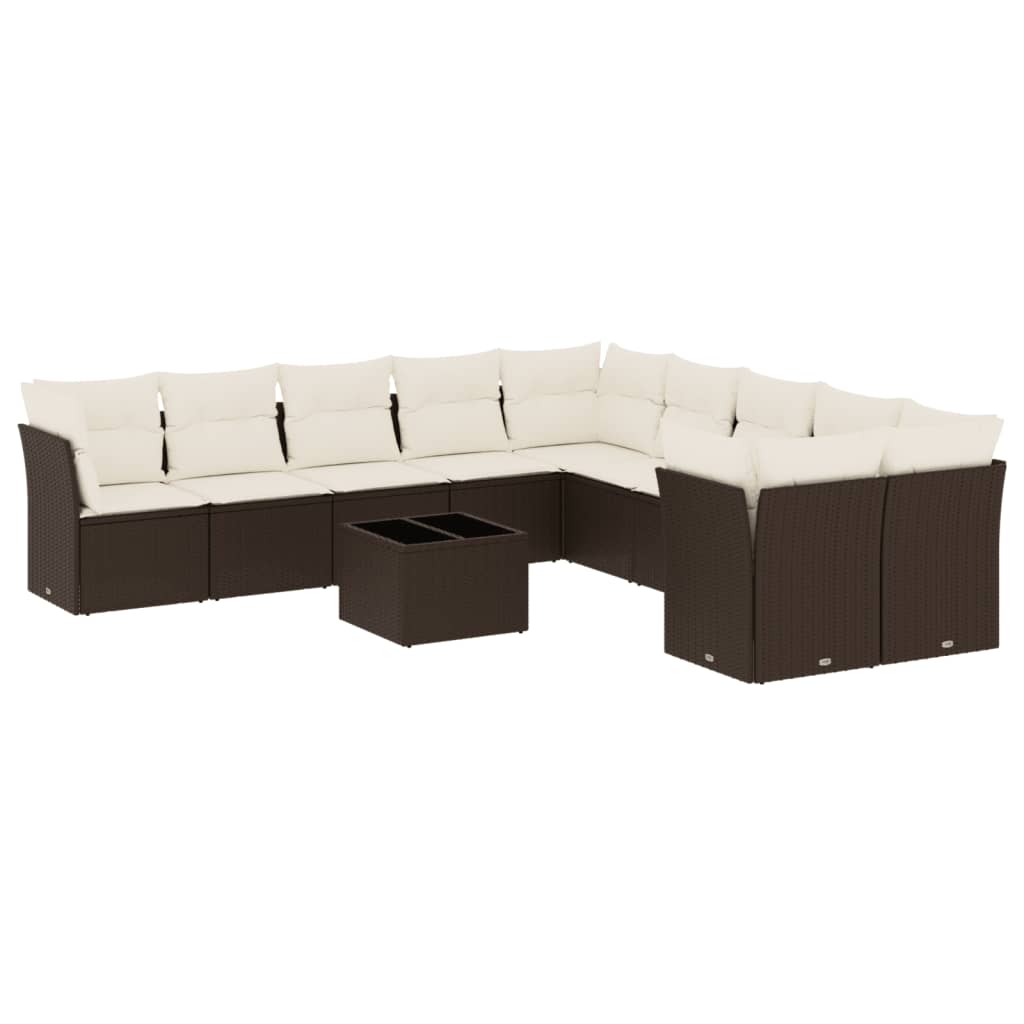 Salon de jardin et coussins 11 pcs marron résine tressée
