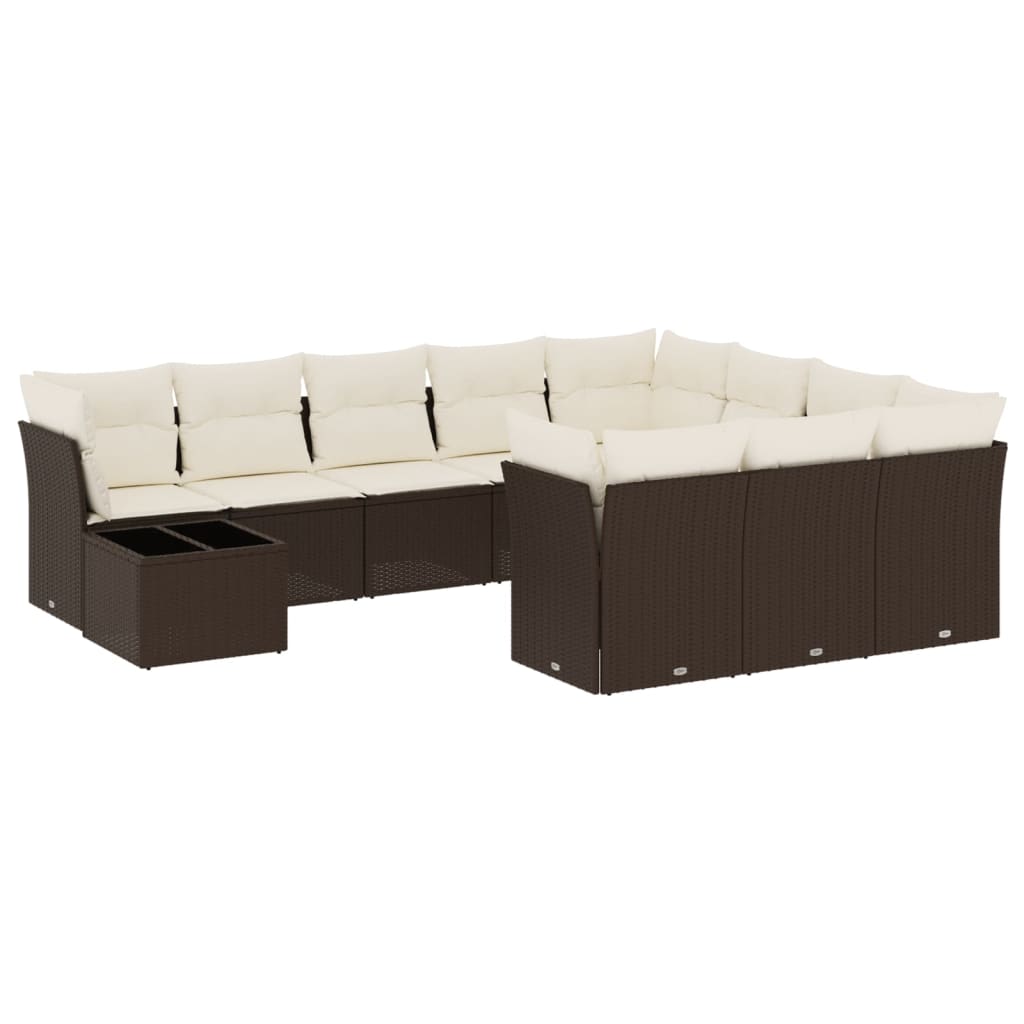 Salon de jardin et coussins 11 pcs marron résine tressée